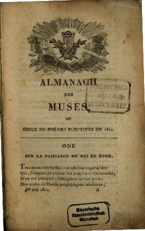 Almanach des muses : ou choix des poésies fugitives. 1812, 1812