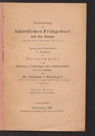 Einleitung der künstlichen Frühgeburt und des Abortus durch die heisse Douche