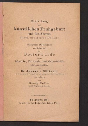 Einleitung der künstlichen Frühgeburt und des Abortus durch die heisse Douche