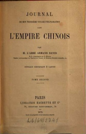 Journal de mon troisième voyage d'exploration dans l'empire Chinois, 2