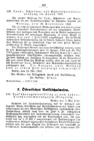 Ausführungsanweisung zu dem Lehrer-Diensteinkommensgesetz (Notgesetz) : [F. Öffentliches Volksschulwesen]