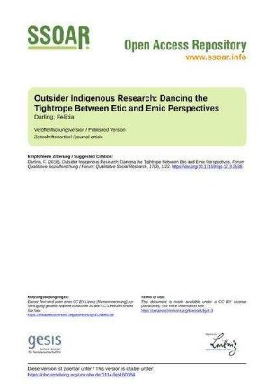 Outsider Indigenous Research: Dancing the Tightrope Between Etic and Emic Perspectives