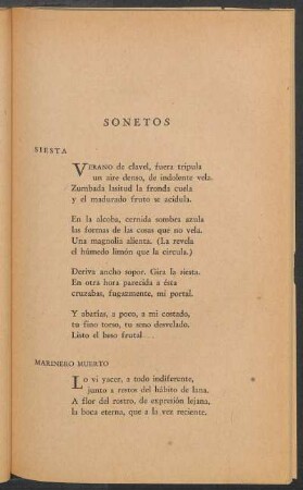 Sonetos : Siesta [y] Marinero muerto [y] Es esta soledad...