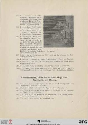 Buddhaschreine, Zierstücke in Jade, Bergkristall, Speckstein, und Diverse (Nr. 211-223)