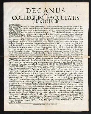 Decanus Et Collegium Facultatis Juridicae L. S.