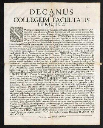 Decanus Et Collegium Facultatis Juridicae L. S.