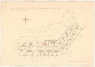 Mustergarten einer Behelfsheimanlage: Lageplan mit Gartenplan 1:500