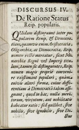 Discursus IV. De Ratione Status Reip. popularis.