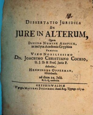 Diss. iur. de iure in alterum