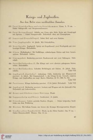 Kriegs- und Jagdwaffen (Nr. 575-833)