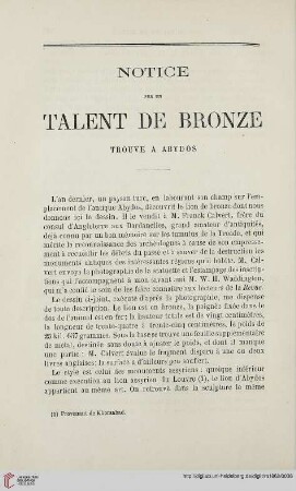 N.S. 5.1862: Notice sur en talent de bronze : trouvé à Abydos
