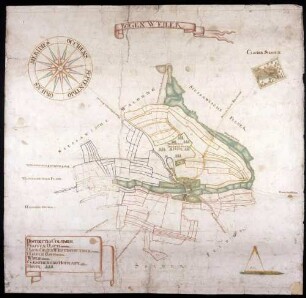 Bogenweiler Ansicht des Klosters Sießen Maßstab ca. 1 : 42000 col. handgez.