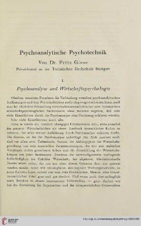 10: Psychoanalytische Psychotechnik