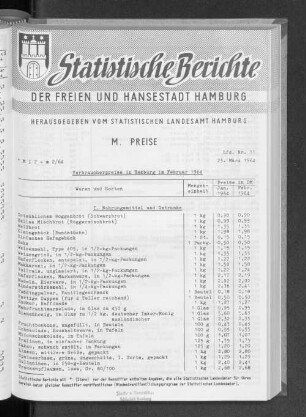 Verbraucherpreise in Hamburg im Februar 1964 : Lfd. Nr. 11