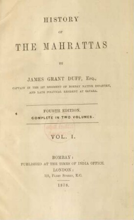Vol. 1: History of the Mahrattas