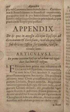 Articvlvs I. De primo introitu Episcopi ad urbem vel Oppidum suae Dioecesis insigne.