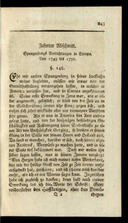 Zehnter Abschnitt. Spangenbergs Verrichtungen in Europa. Von 1749 bis 1751. §. 148. - §. 160.
