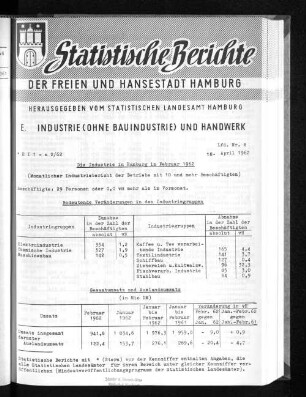 Die Industrie in Hamburg im Februar 1962 : Lfd. Nr. 8