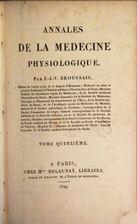 Annales de la médecine physiologique, 15. 1829