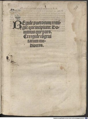 Regule puerorum remigii: que incipiunt: Dominus que pars. Et regule co[n]gruitatum mediocres