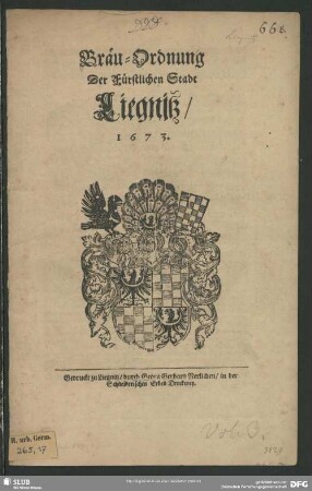 Bräu-Ordnung Der Fürstlichen Stadt Liegnitz, 1673