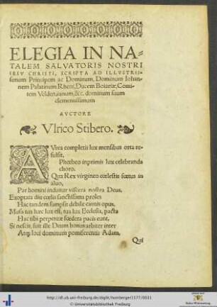 Elegia in Natalem Salvatoris Nostri Iesu Christi
