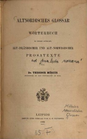 Altnordisches Glossar : Wörterbuch zu einer Auswahl alt-isländischer und alt-norwegischer Prosatexte