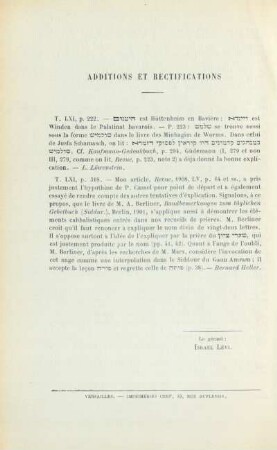 Additions et rectifications