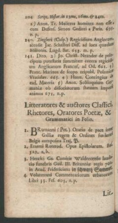 Litteratores & auctores Classici, Rhetores, Oratores Poetae, & Grammatici in Folio