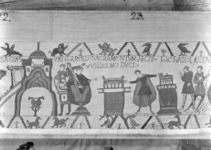 Der Teppich von Bayeux — 21. Szene: Harold leistet Wilhelm den Treueid