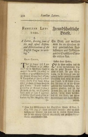 Familiar Letters. = Freundschaftliche Briefe.