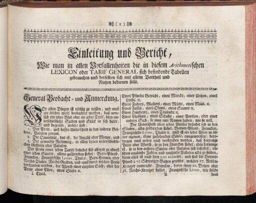 General Beobacht- und Anmerckung. - Zertheilung. Division.