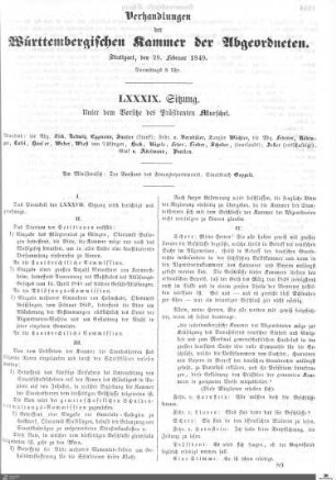 89. Sitzung, Stuttgart, 28.2.1849