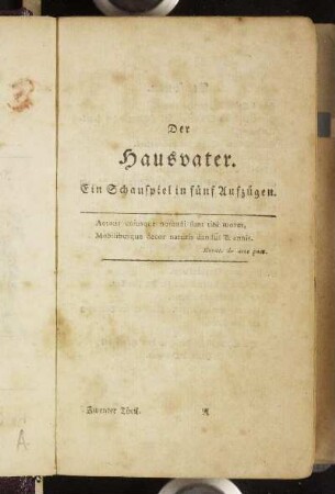 Der Hausvater : Ein Schauspiel in fünf Aufzügen