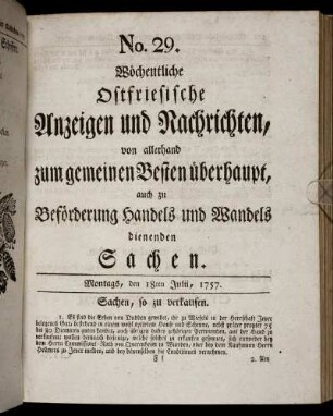 No. 29. Montags, den 18ten Julii, 1757.
