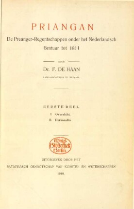 Deel 1: I. Overzicht. II. Personalia.