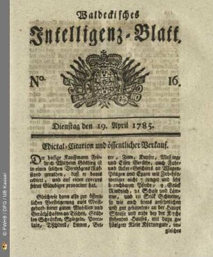 No. 16, Dienstag den 19. April 1785
