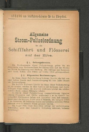 Allgemeine Strom-Polizeiordnung für die Schifffahrt und Flösserei auf der Elbe.