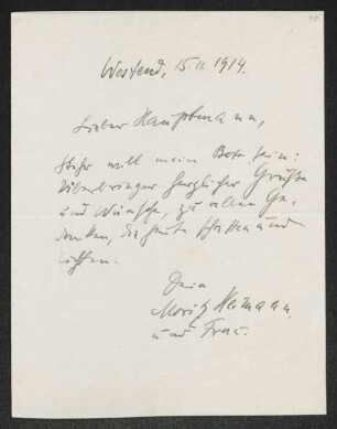 Brief von Moritz Heimann an Gerhart Hauptmann