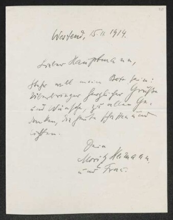 Brief von Moritz Heimann an Gerhart Hauptmann