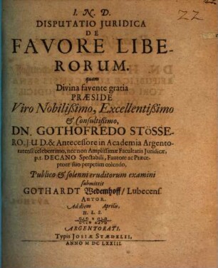 Disputatio Juridica De Favore Liberorum