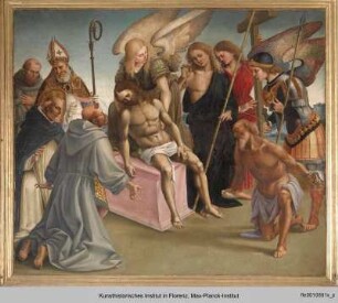 Kreuzabnahme Christi mit Engeln und Heiligen