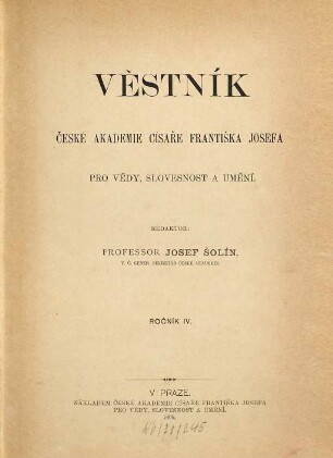 Věstník České akademie císaře Františka Josefa pro vědy, slovesnost a umění. 4. 1895