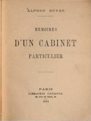 Mémoires d'un cabinet particulier