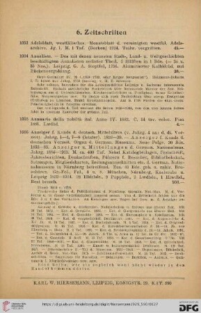 6. Zeitschriften (Nr. 1033 - 1068)