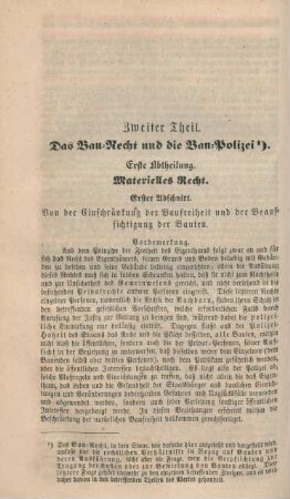 Zweiter Theil. Das Bau-Recht und die Bau-Polizei.