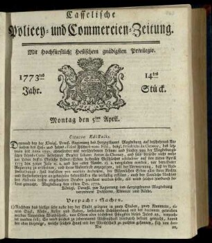 14tes Stueck, Montag den 5ten April 1773