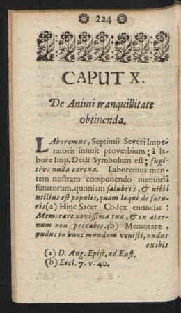 Caput X. De Animi tranquillitate obtinenda.