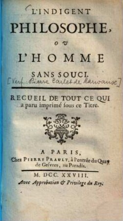 L' Indigent Philosophe, ou l'Homme sans souci