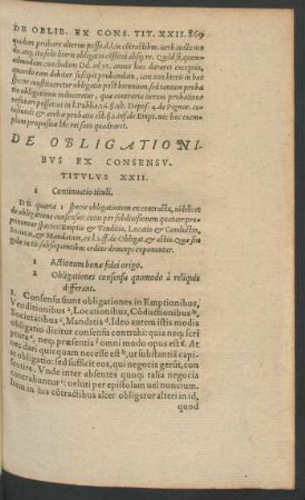 De Obligationibus Ex Consensu. Titulus XXII.